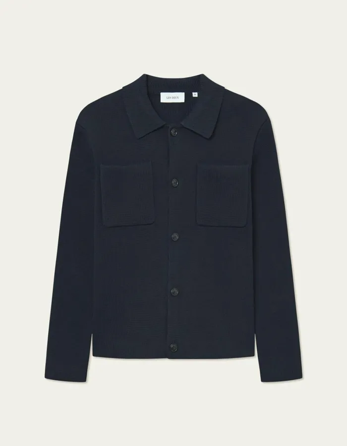 Men Les Deux ShirtsOvershirts Fischer Cotton Milano Overshirt 8211 Dark Navy
