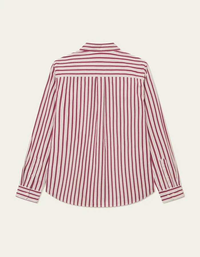 Men Les Deux ShirtsOvershirts Kent Stripe Peached Poplin Shirt 8211 Beet RedWhite