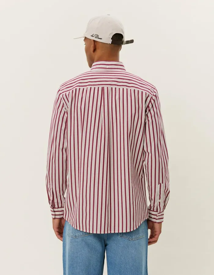 Men Les Deux ShirtsOvershirts Kent Stripe Peached Poplin Shirt 8211 Beet RedWhite