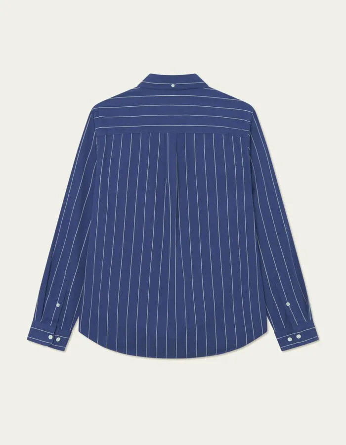 Men Les Deux ShirtsOvershirts Kent Stripe Peached Poplin Shirt 8211 BlueprintWhite