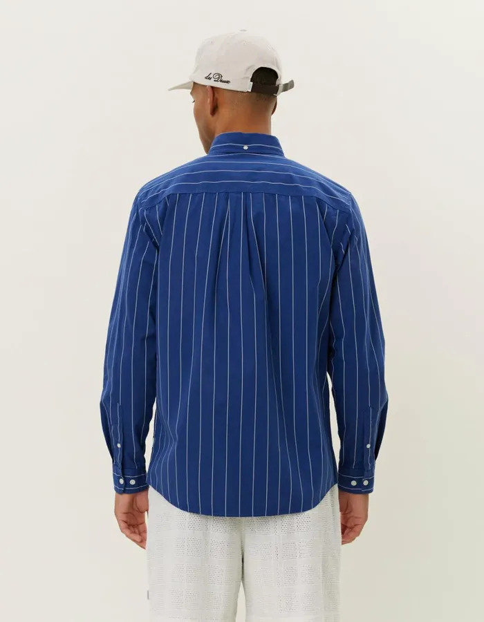 Men Les Deux ShirtsOvershirts Kent Stripe Peached Poplin Shirt 8211 BlueprintWhite