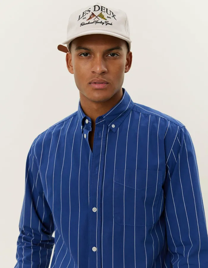Men Les Deux ShirtsOvershirts Kent Stripe Peached Poplin Shirt 8211 BlueprintWhite