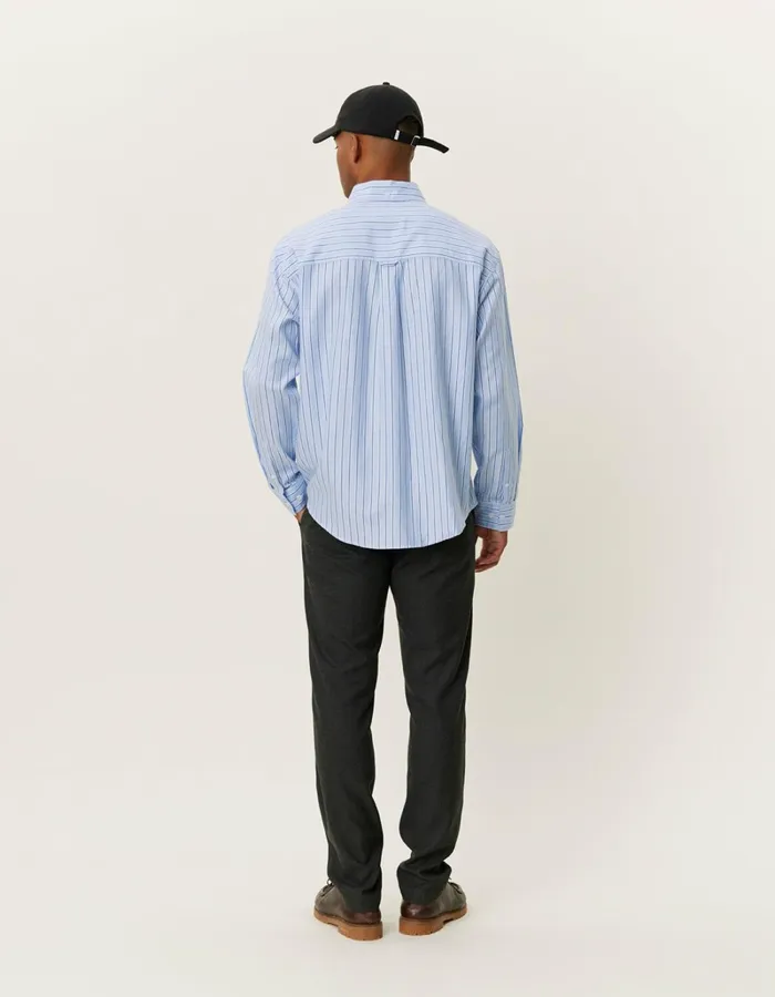 Men Les Deux ShirtsOvershirts Kolton Herringbone Poplin Shirt 8211 WhiteBel Air Blue