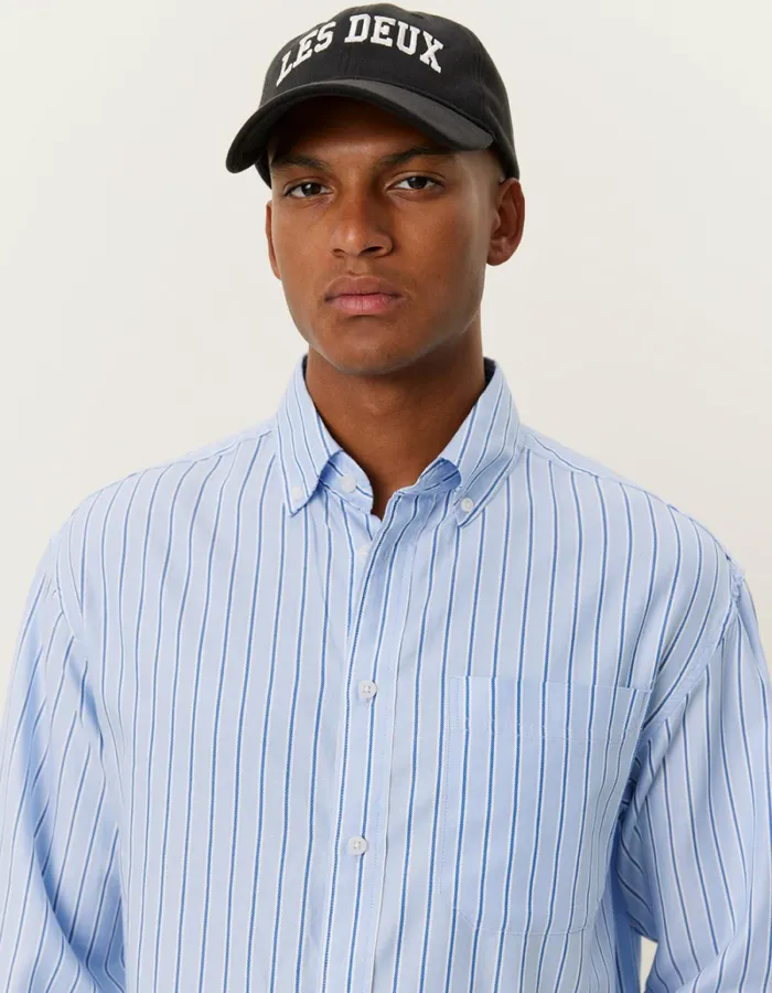 Men Les Deux ShirtsOvershirts Kolton Herringbone Poplin Shirt 8211 WhiteBel Air Blue