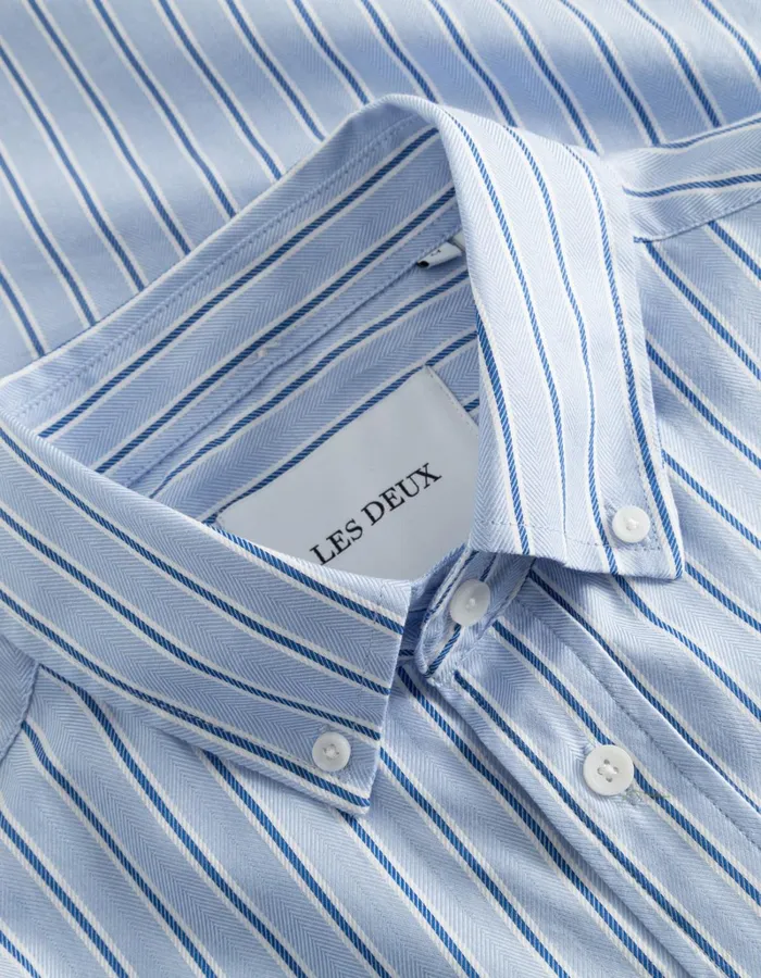 Men Les Deux ShirtsOvershirts Kolton Herringbone Poplin Shirt 8211 WhiteBel Air Blue