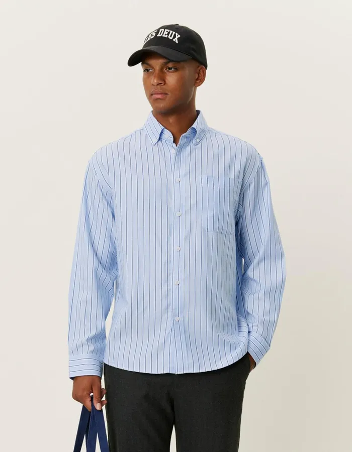 Men Les Deux ShirtsOvershirts Kolton Herringbone Poplin Shirt 8211 WhiteBel Air Blue