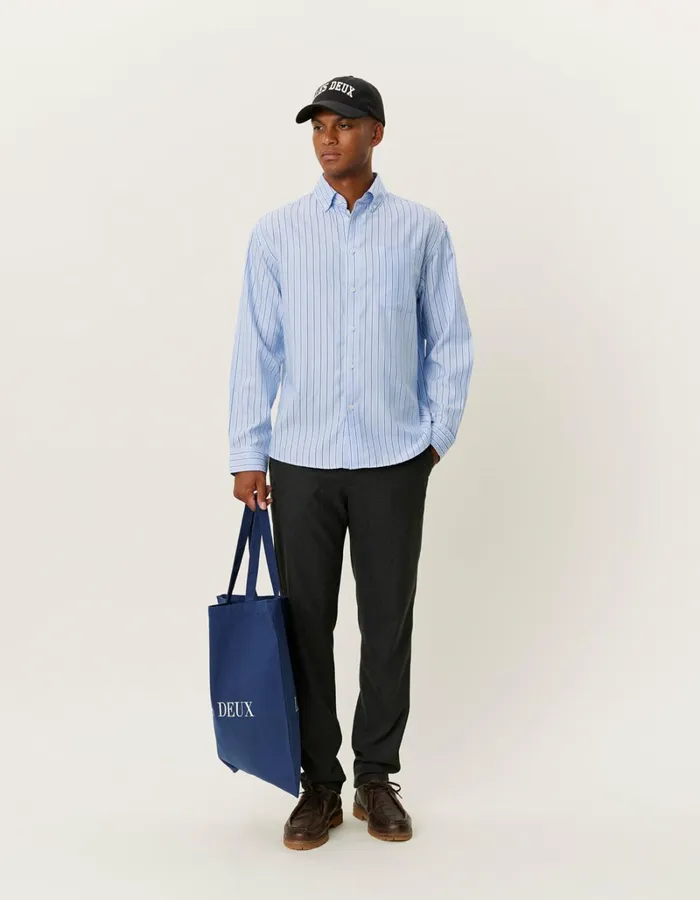 Men Les Deux ShirtsOvershirts Kolton Herringbone Poplin Shirt 8211 WhiteBel Air Blue