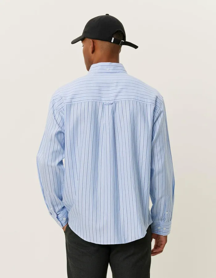 Men Les Deux ShirtsOvershirts Kolton Herringbone Poplin Shirt 8211 WhiteBel Air Blue