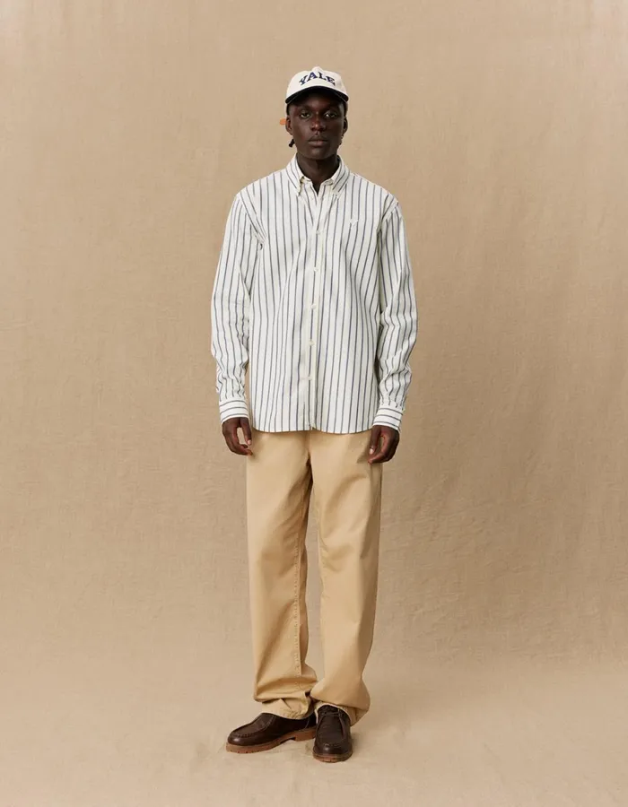 Men Les Deux ShirtsOvershirts Yale Stripe Poplin Shirt 8211 Light IvoryDark Navy