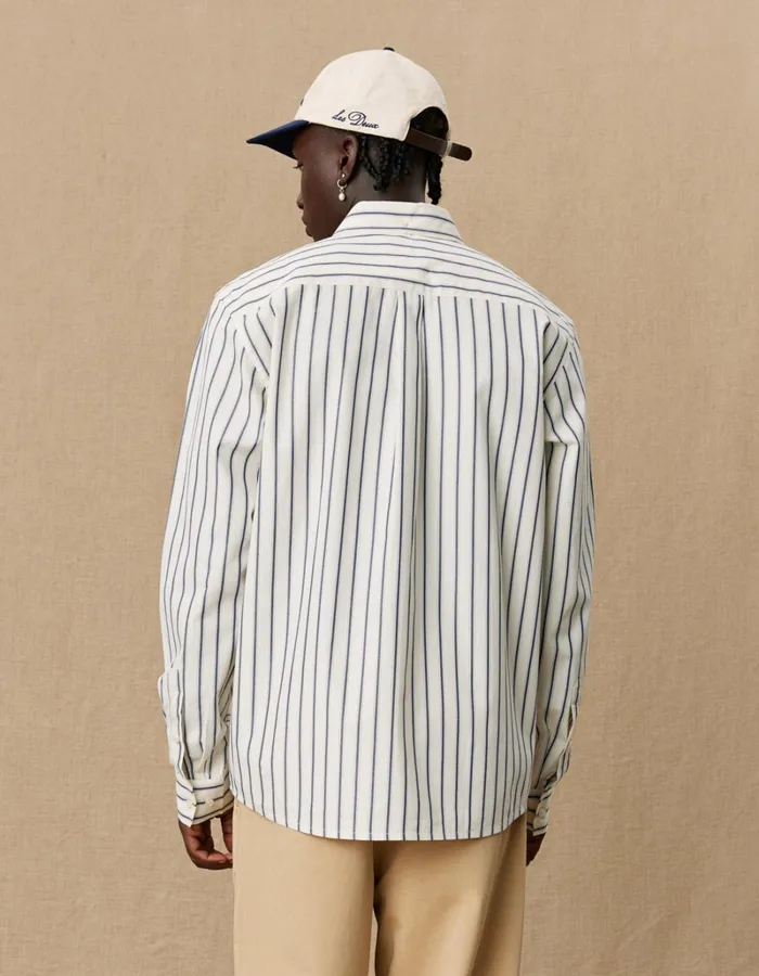 Men Les Deux ShirtsOvershirts Yale Stripe Poplin Shirt 8211 Light IvoryDark Navy