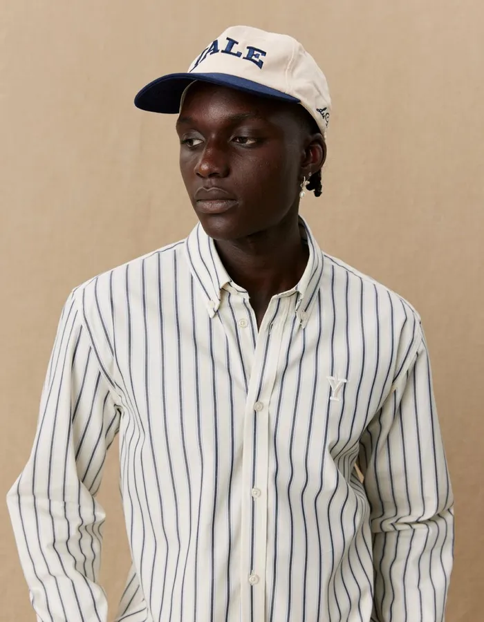 Men Les Deux ShirtsOvershirts Yale Stripe Poplin Shirt 8211 Light IvoryDark Navy
