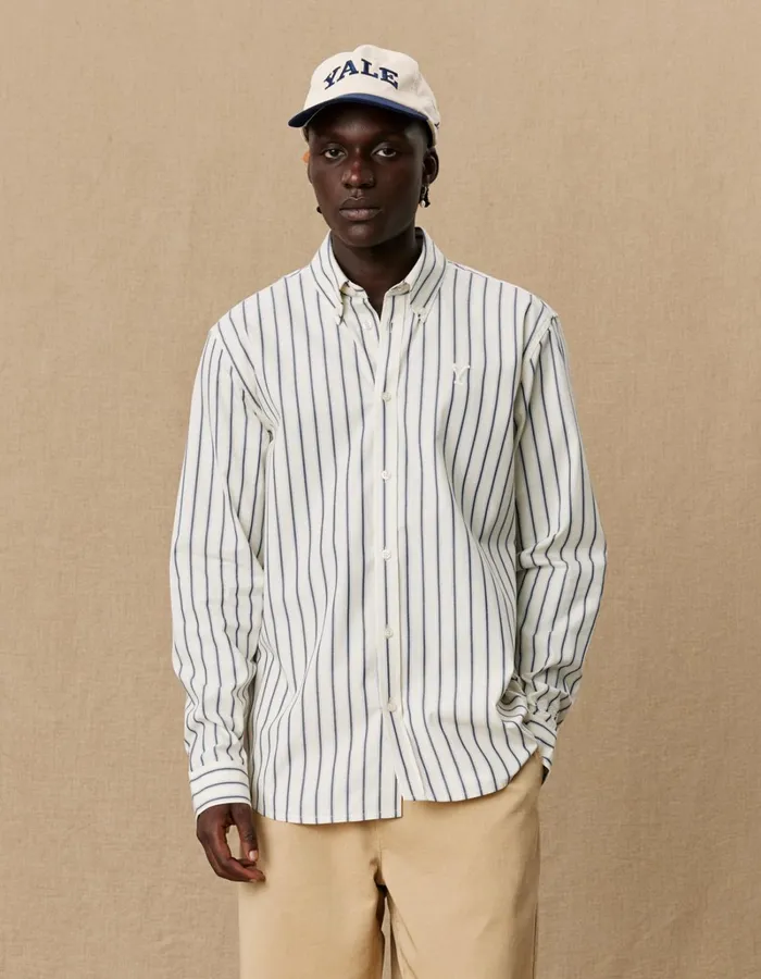Men Les Deux ShirtsOvershirts Yale Stripe Poplin Shirt 8211 Light IvoryDark Navy