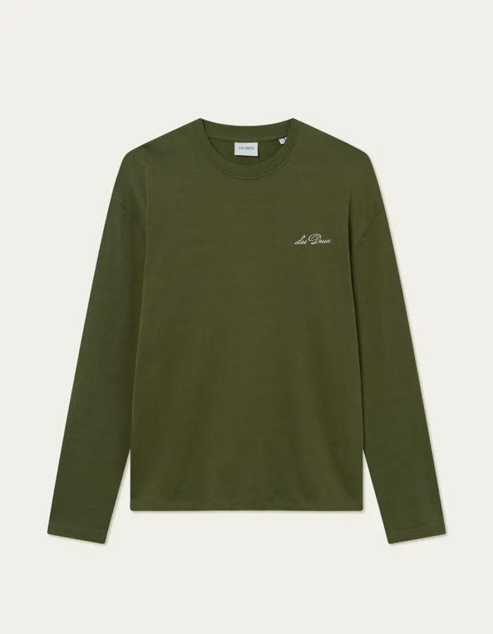 Men Les Deux Tshirts Crew LS TShirt 8211 Chive GreenLight Ivory