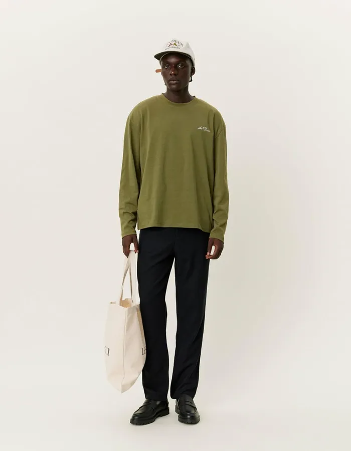 Men Les Deux Tshirts Crew LS TShirt 8211 Chive GreenLight Ivory