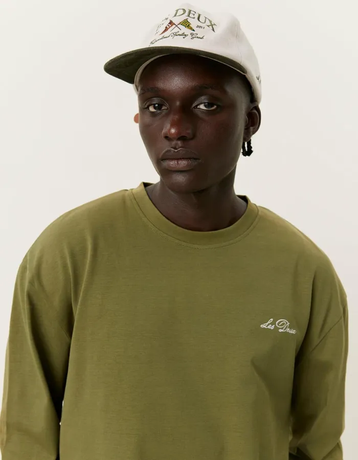 Men Les Deux Tshirts Crew LS TShirt 8211 Chive GreenLight Ivory