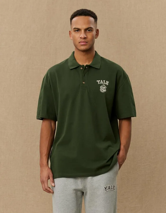Men Les Deux Tshirts Yale Bulldog Polo SS 8211 Duffel Bag GreenIvory