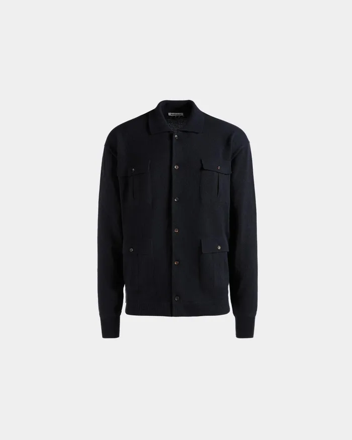 Men Long Sleeve Shirt With Logo In Navy Blue Cashmere Bally Shirts and TShirts