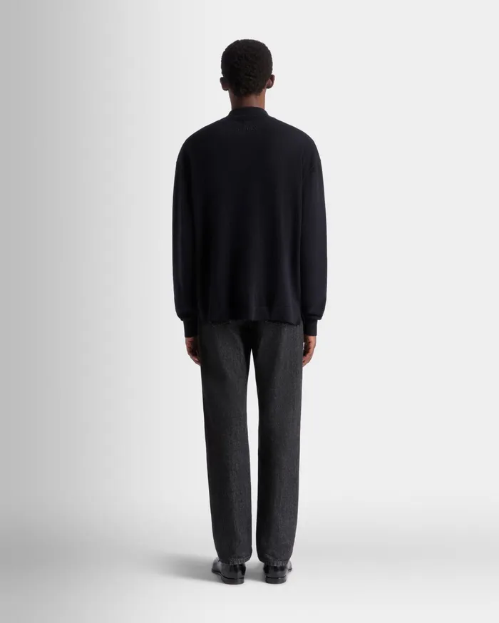 Men Long Sleeve Shirt With Logo In Navy Blue Cashmere Bally Shirts and TShirts
