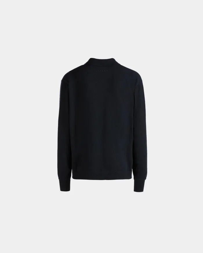 Men Long Sleeve Shirt With Logo In Navy Blue Cashmere Bally Shirts and TShirts