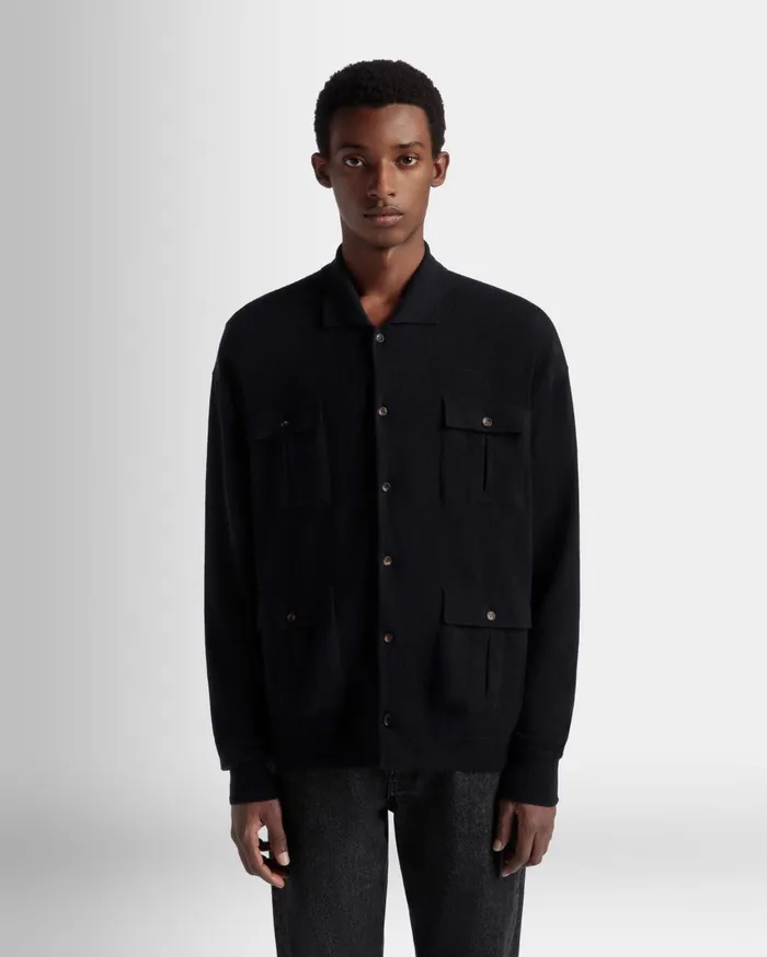 Men Long Sleeve Shirt With Logo In Navy Blue Cashmere Bally Shirts and TShirts