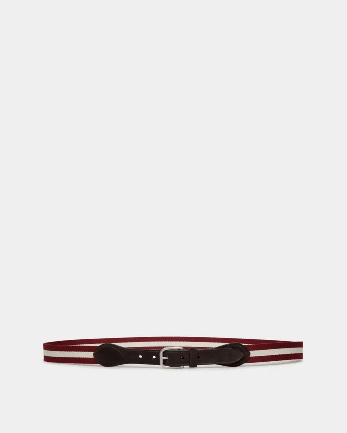 Men Melvin 35mm Belt In Red And White Fabric And Suede Bally Belts