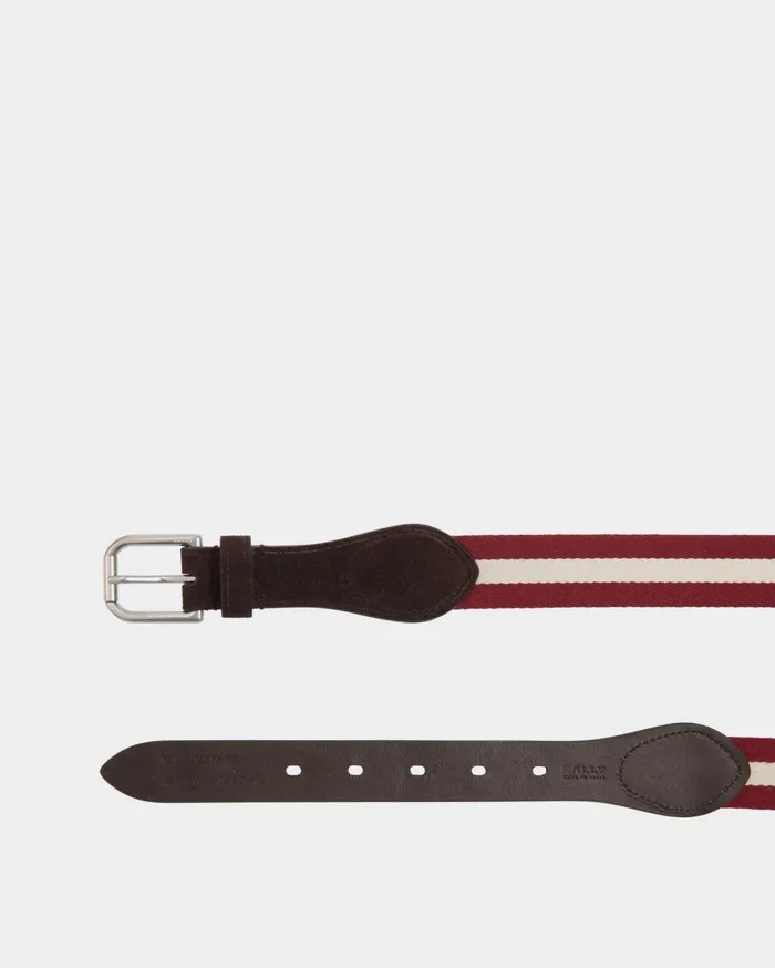 Men Melvin 35mm Belt In Red And White Fabric And Suede Bally Belts