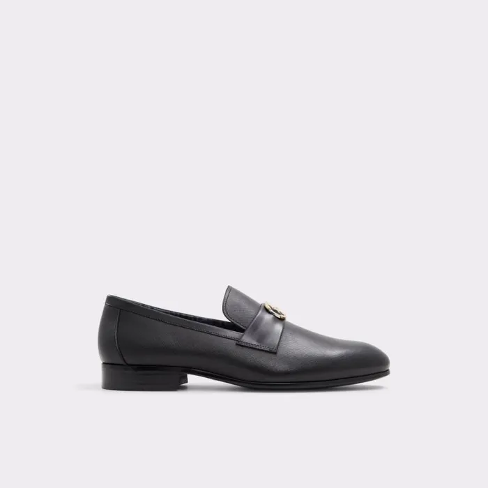 Men Montecarlo Black Leather Embossed Aldo Loafers and SlipOns
