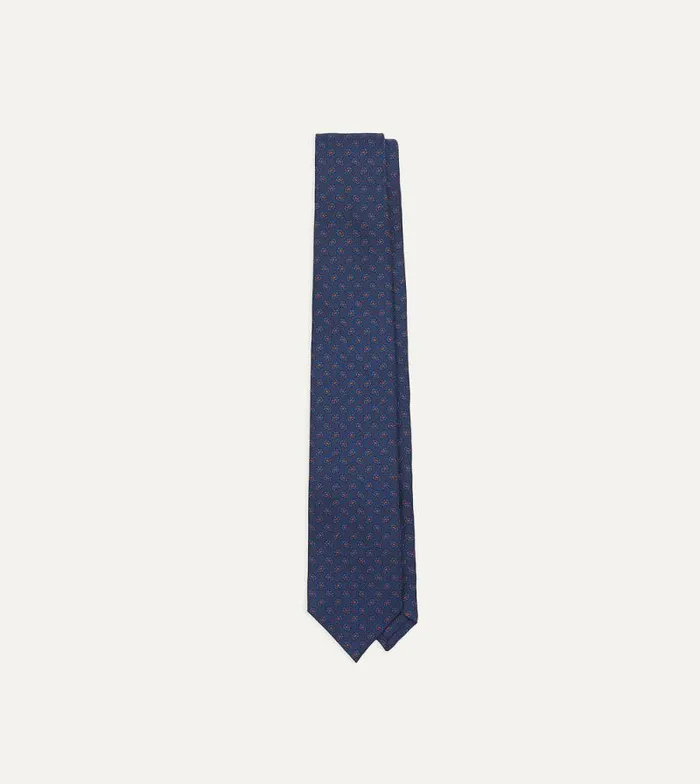 Men Navy Mini Paisley Leaf Print Silk Twill Self Tipped Tie Drake039s Patterned Ties