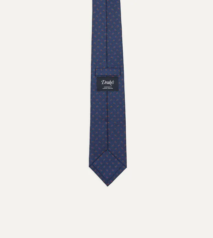 Men Navy Mini Paisley Leaf Print Silk Twill Self Tipped Tie Drake039s Patterned Ties