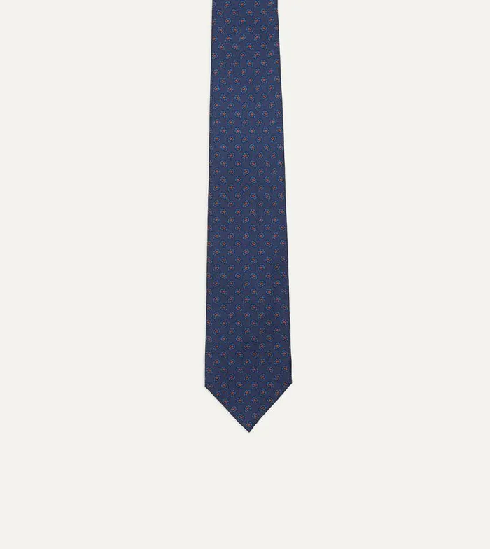 Men Navy Mini Paisley Leaf Print Silk Twill Self Tipped Tie Drake039s Patterned Ties