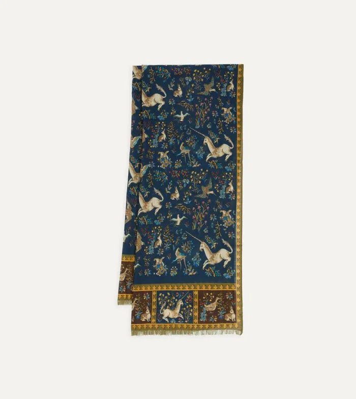 Men Navy Unicorn Print WoolSilk Scarf Drake039s Scarves