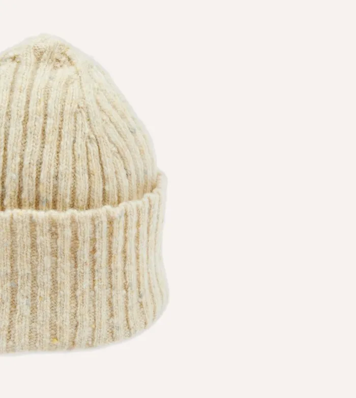 Men Oatmeal Donegal Ribbed Merino Knit Cap Drake039s Hats