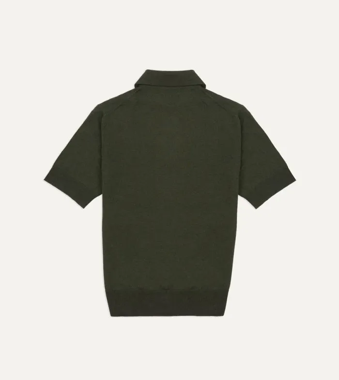 Men Olive Knitted LinenCotton ShortSleeve Polo Shirt Drake039s Knitwear