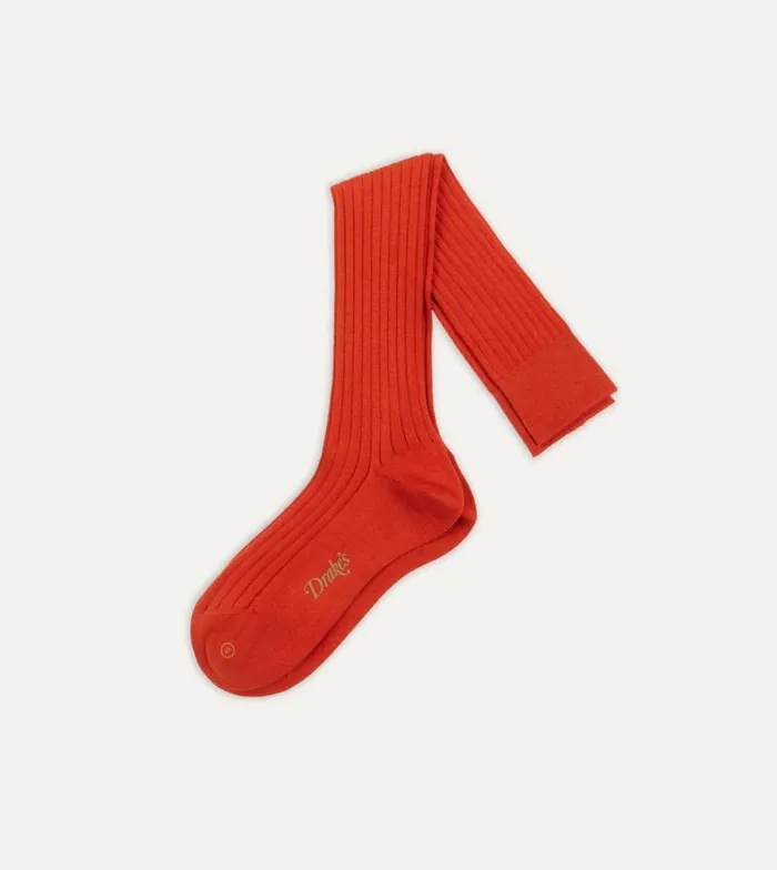 Men Orange Cotton OvertheCalf Socks Drake039s Socks