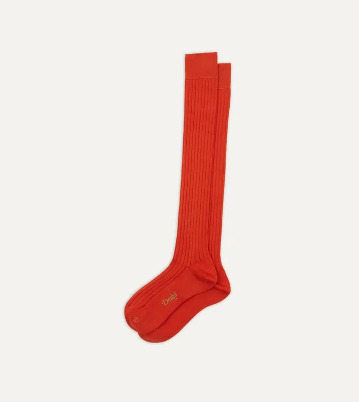 Men Orange Cotton OvertheCalf Socks Drake039s Socks