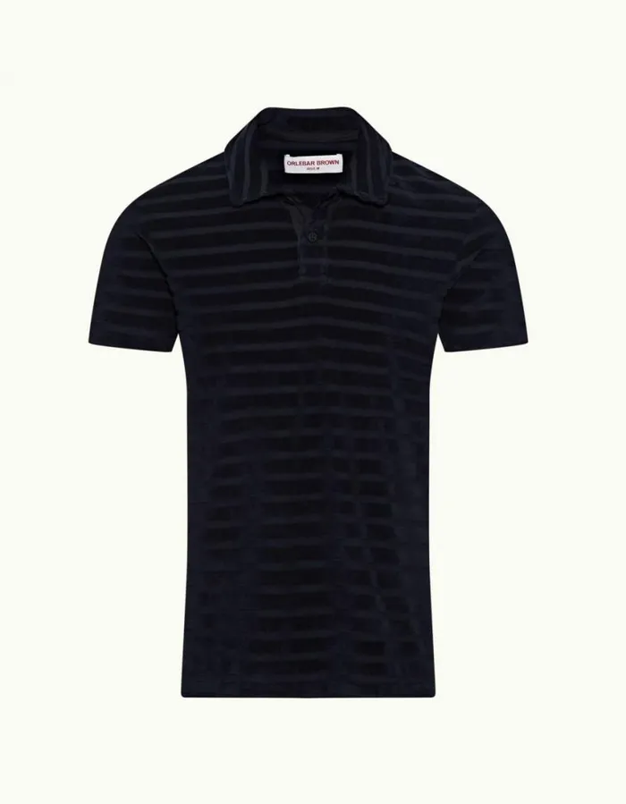Men Orlebar Brown Polo Shirts Doran Towelling Night Iris