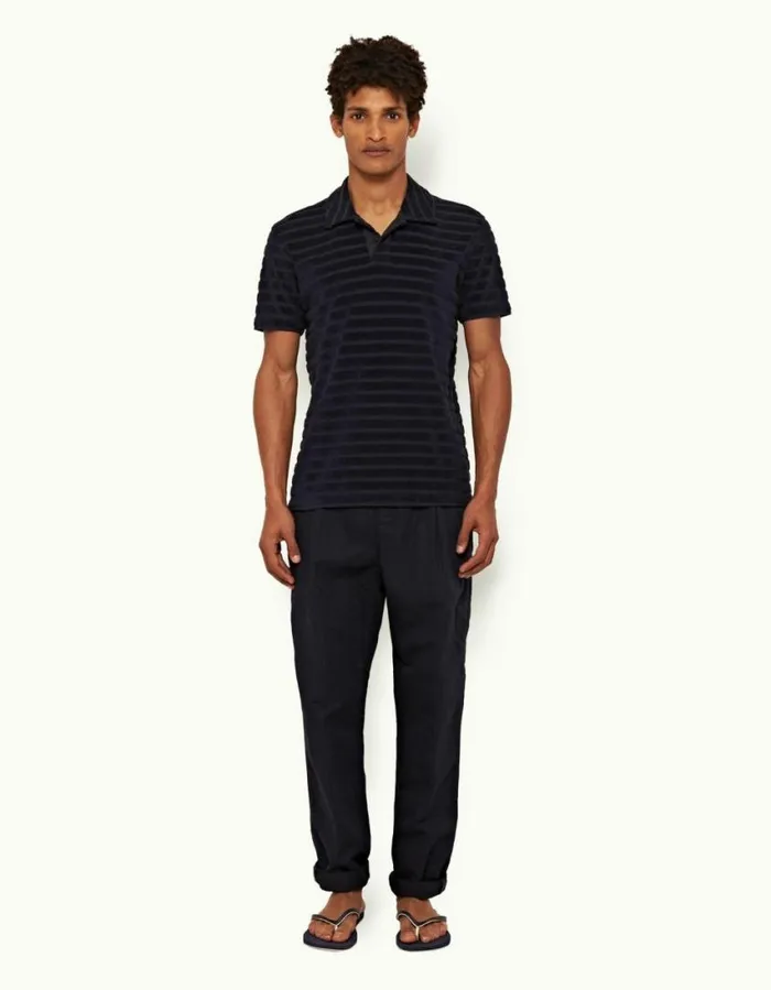 Men Orlebar Brown Polo Shirts Doran Towelling Night Iris