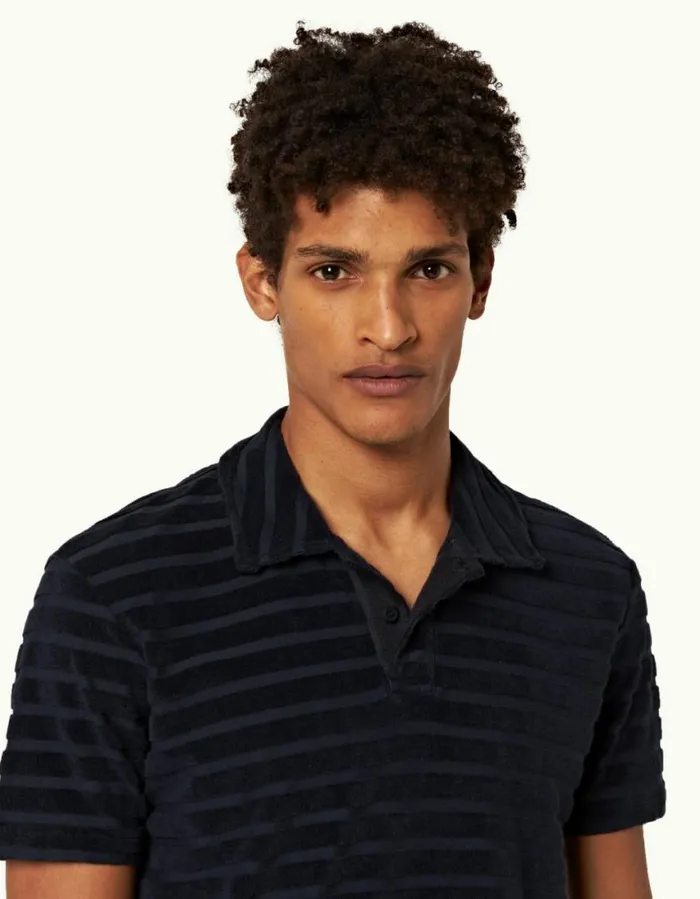 Men Orlebar Brown Polo Shirts Doran Towelling Night Iris