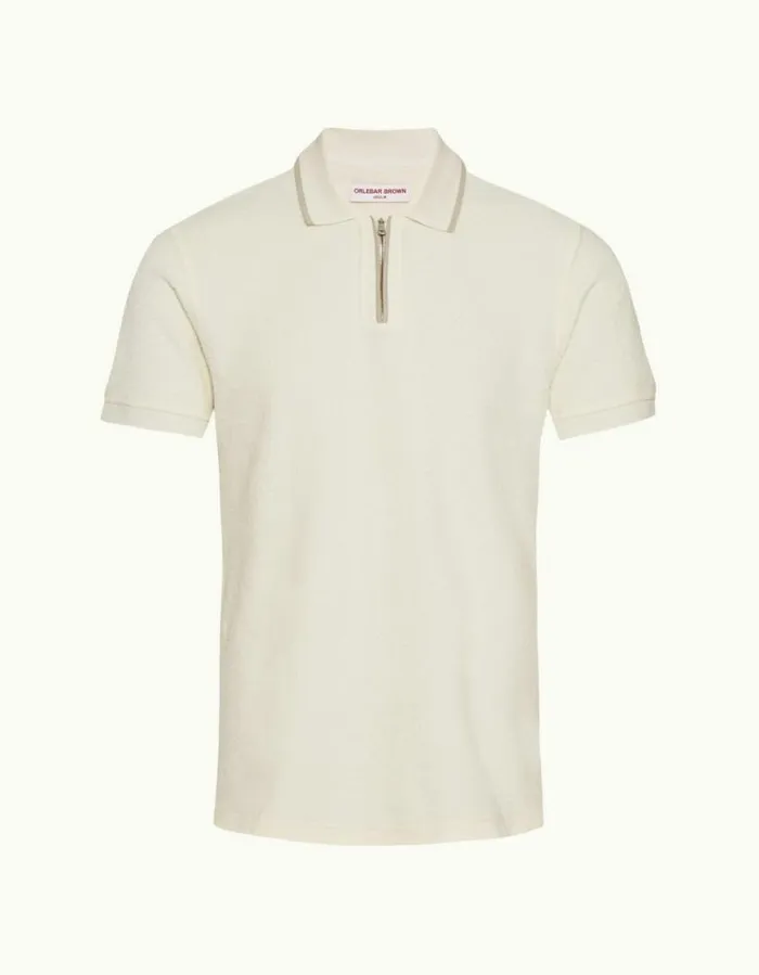 Men Orlebar Brown Polo Shirts Jarrett Towelling White Sand