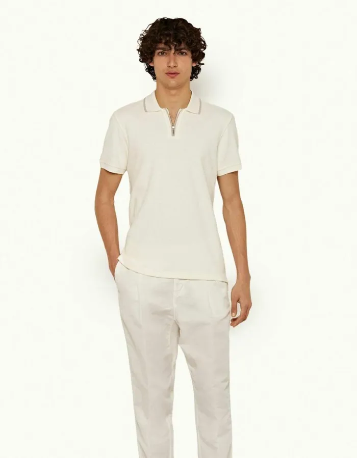 Men Orlebar Brown Polo Shirts Jarrett Towelling White Sand