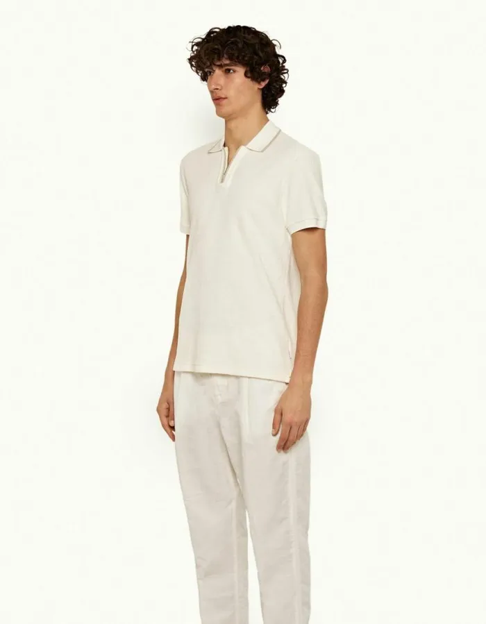 Men Orlebar Brown Polo Shirts Jarrett Towelling White Sand