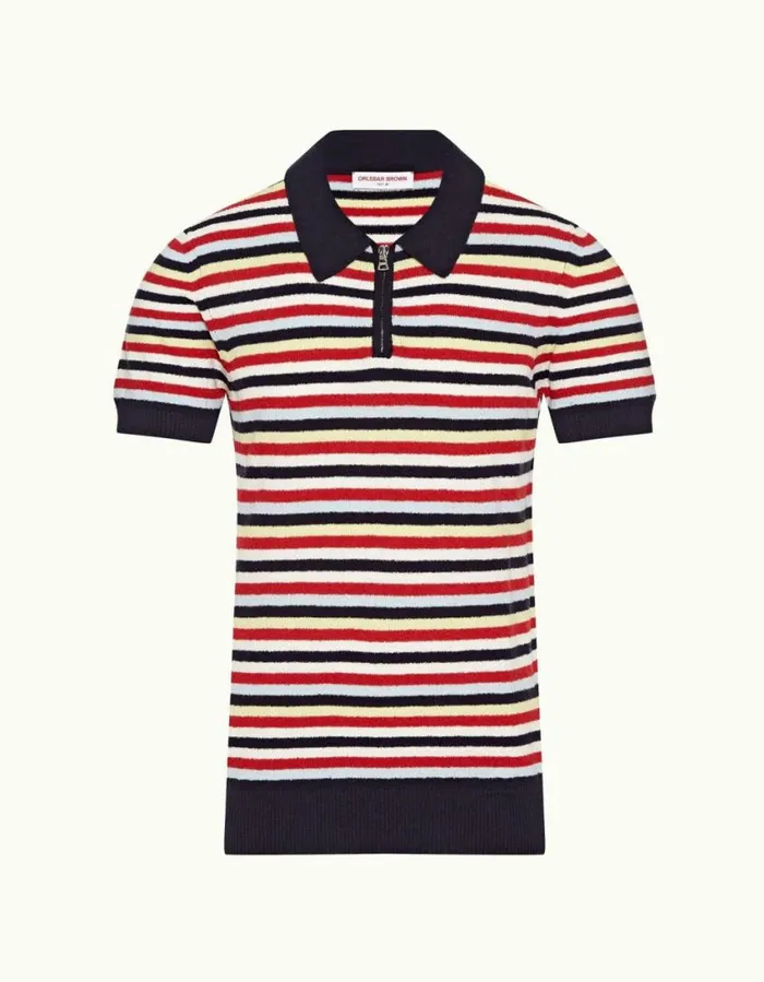 Men Orlebar Brown Polo Shirts Mina Towelling Multi