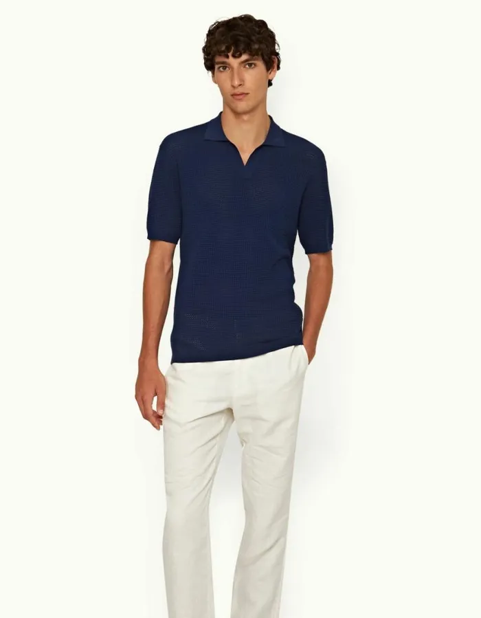 Men Orlebar Brown Polo Shirts Roddy Lagoon Blue