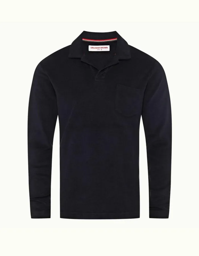 Men Orlebar Brown Polo Shirts Terry Towelling Night Iris