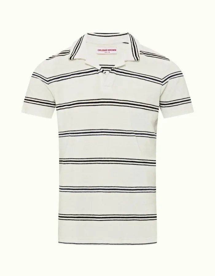 Men Orlebar Brown Polo Shirts Terry Towelling White Sandnight Iris