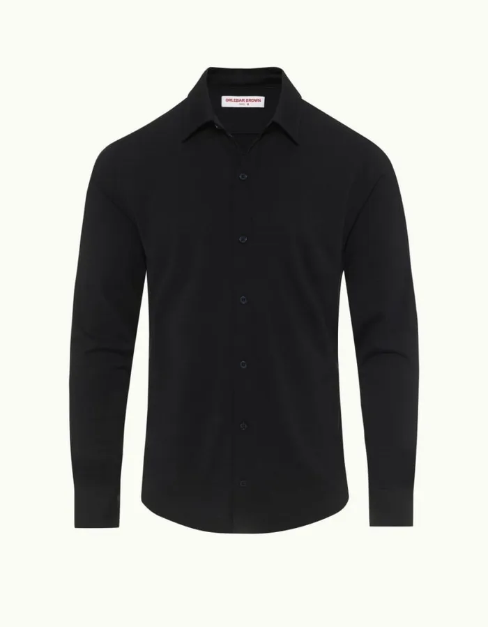 Men Orlebar Brown Shirts Giles Merino Night Iris