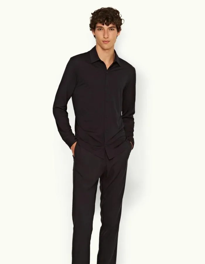 Men Orlebar Brown Shirts Giles Merino Night Iris