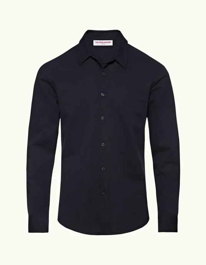 Men Orlebar Brown Shirts Giles Pique Night Iris