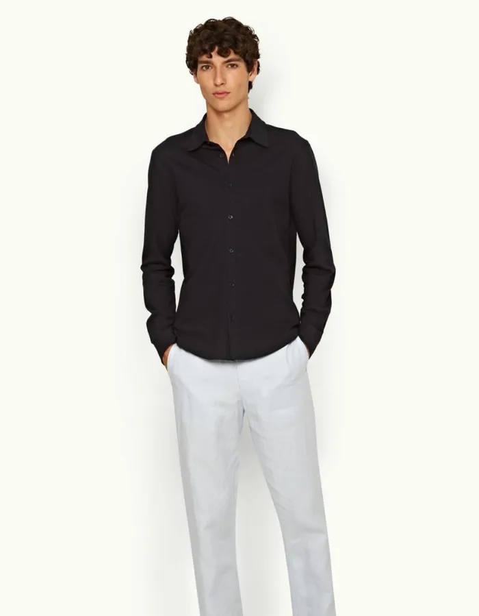 Men Orlebar Brown Shirts Giles Pique Night Iris