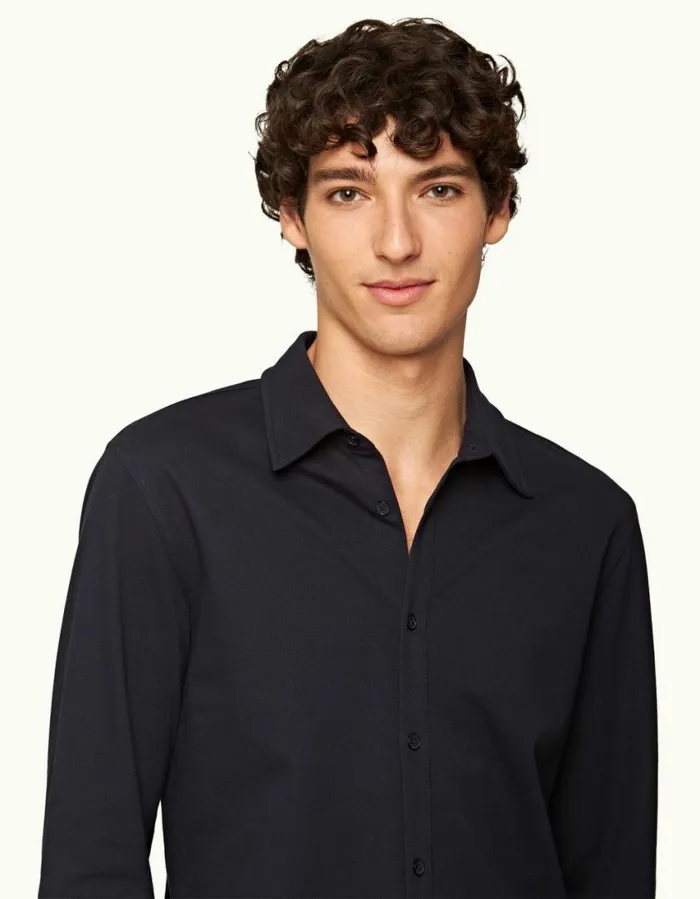 Men Orlebar Brown Shirts Giles Pique Night Iris
